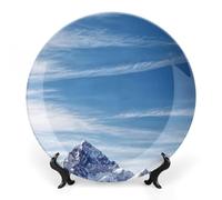 Piatti decorativi da appendere alla parete, 6", piatto rotondo con supporto, piatti piani in ceramica, piatto in porcellana con paesaggio montano innevato, decorazione da parete per il Ringraziament