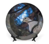Piatti decorativi da appendere alla parete, 6", piatto rotondo con supporto, piatti piani in ceramica, piatto in porcellana con tortora dal collare su un ramo, decorazione da parete per il Ringrazia