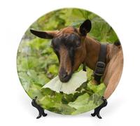 Piatti decorativi da appendere alla parete, 7", piatto rotondo con supporto, piatti da portata in ceramica, piatto in porcellana con motivo capra e prato, decorazione da parete per la casa per il Ri