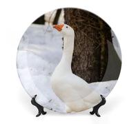 Piatti decorativi da appendere alla parete, 7", piatto rotondo con supporto, piatti da portata in ceramica, piatto in porcellana con oca invernale, decorazione da parete per il Ringraziamento e Nata
