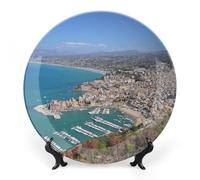 Piatti decorativi da appendere alla parete, 7", piatto rotondo con supporto, piatti piani in ceramica, piatto in porcellana con motivo di triboli del Mar Mediterraneo in Sicilia, decorazione da pare