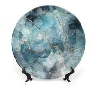 Piatti decorativi da appendere alla parete, 7", piatto rotondo con supporto, piatti piani in ceramica, piatto in porcellana con motivo astratto effetto marmo, decorazione murale per il Ringraziament