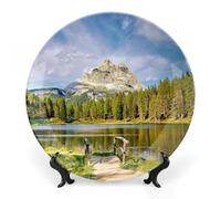 Piatti decorativi da appendere alla parete, piatto rotondo da 25 cm con supporto, piatti piani in ceramica, piatto in porcellana con lago di Antonio, Dolomiti, decorazione da parete per il Ringrazia