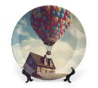 Piatti decorativi in ceramica da 8 pollici con mongolfiera prendere casa in legno Fly The Bone China piatti decorativi con espositore ornamento in ceramica fatto a mano per casa cucina camera da letto