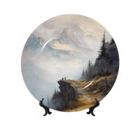 Piatti decorativi in porcellana Bone China con supporto, ad acquerello, maestoso, paesaggio montano, rotondo, per cucina, sala da pranzo, armadietto del vino, decorazione per la casa, 20 cm