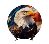 Piatti decorativi in porcellana Bone China con supporto, aquila su una bandiera americana, piatto rotondo da esposizione per cucina, sala da pranzo, armadietto del vino, decorazione per la casa, 20 cm