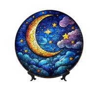 Piatti decorativi in porcellana Bone China con supporto, luna e stella nel cielo, piatto da esposizione rotondo per cucina, sala da pranzo, armadietto del vino, decorazione per la casa, 20 cm