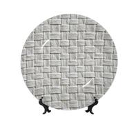 Piatti decorativi in porcellana Bone China, con supporto, motivo tessitura di carta, rotondo, per cucina, sala da pranzo, armadietto del vino, decorazione per la casa, 20 cm