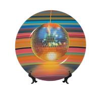 Piatti decorativi in porcellana Bone China con supporto, palla da discoteca con colori vivaci, piatto rotondo da esposizione per cucina, sala da pranzo, armadietto del vino, decorazione per la casa