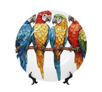Piatti decorativi in porcellana Bone China con supporto, quattro uccelli pappagalli rotondi da esposizione per cucina, sala da pranzo, armadietto del vino, decorazione per la casa, 20 cm
