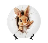 Piatti decorativi in porcellana Bone China con supporto, testa di coniglio fuori dal foro piatto rotondo da esposizione per cucina, sala da pranzo, armadietto del vino, decorazione per la casa, 20 cm