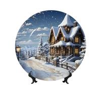 Piatti decorativi in porcellana con scena natalizia invernale felice, 17,8 cm, personalizzabili, in ceramica, con espositore, ornamenti in ceramica, piatto in porcellana artistica per casa e ufficio