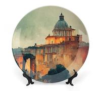Piatti decorativi per la decorazione domestica, stile antico paesaggio urbano di Roma, vassoio decorativo per esposizione da tavolo, piatto piano in ceramica con supporto, decorazione per soggiorno e
