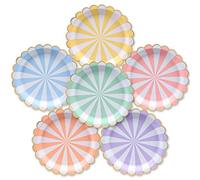 Piatti di Carta Artistici, Confezione da 50, Piatti di Carta Usa e Getta, Bordo Scallopato in Foglia d'Oro, Pastello a Strisce, 6 Colori, 23 cm