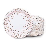 Piatti di carta per feste, confezione da 100 piatti usa e getta bianchi e oro rosa, a pois, 22,9 cm