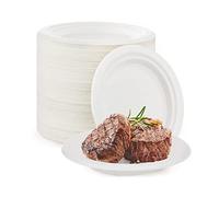 Piatti di carta super rigidi, 100% biodegradabili e compostabili, piatti monouso ecologici bianchi in bagassa, 100 pezzi (22,9 cm)