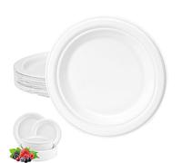 Piatti di carta usa e getta bianchi, 23 cm, super rigidi, ecologici, compostabili, biodegradabili, confezione da 50, robusti piatti di canna da zucchero, per feste, resistenti, per cibi caldi/freddi