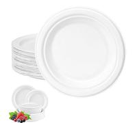 Piatti di carta usa e getta bianchi da 15 cm, super rigidi, ecologici, compostabili, biodegradabili, confezione da 100, robusti piatti per feste di canna da zucchero, resistenti e resistenti, per cibi