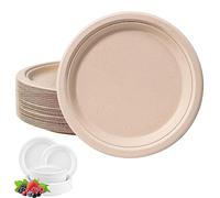 Piatti di carta usa e getta marrone, 18 cm, super rigidi, ecologici, compostabili, biodegradabili, confezione da 50 piatti robusti per feste in canna da zucchero, resistenti e resistenti, per cibi
