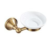 Piatti di sapone con acqua Portasapone da parete in ottone con piatto in ceramica for bagno e cucina ovale 6,5x4,3 pollici(Round)
