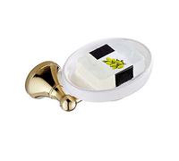 Piatti di sapone con acqua Portasapone da parete in ottone con piatto in ceramica multicolore for bagno, doccia, cucina(Oval)