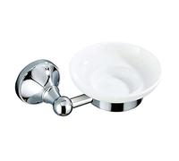 Piatti di sapone con acqua Portasapone e spugna in ottone cromato con piatto in ceramica for bagno e cucina 5,9x4,5 pollici(Round)