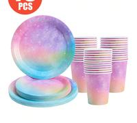 Piatti e bicchieri monouso con sfumatura rosa e blu con stelle, articoli per feste adatti per 25 ospiti, piatti e bicchieri di carta monouso per compleanni, matrimoni, feste, picnic in famiglia 10 bic