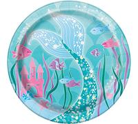 Unique- Piatti Ecologici in Carta-18 cm-Festa a Tema Sirena-Confezione da 8, Multicolore, 58324EU
