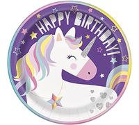 Unique- Piatti Ecologici in Carta-23 cm-Festa a Tema Unicorno-Confezione da 8, Multicolore, 72495EU