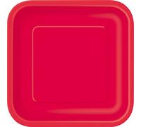Unique-Piatti Ecologici Quadrati di Carta-18 cm-Colore Rosso-Confezione da 16, Tinta unita, Red, 31502EU