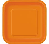 Unique- Piatti Ecologici Quadrati di Carta-23 cm-Colore Arancione-Confezione da 14, Orange, Pack of 14, 32341EU