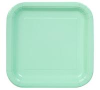 Unique- Piatti Ecologici Quadrati di Carta-23 cm-Colore Verde Menta-Confezione da 14, Mint Green, 99275EU