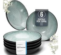 Piatti fondi in gres porcellanato, 6 persone, vincitore del test Ibiza, da sogno in gres mediterraneo, set di piatti profondi, piatti profondi, grandi - Pure Living in verde salvia