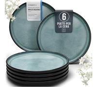 Piatti grandi in gres porcellanato Ibiza vincitore del test, da sogno in gres mediterraneo, elegante set di piatti piani, Pure Living in petrolio