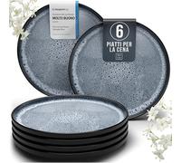 Piatti grandi in gres porcellanato Ibiza vincitore del test, da sogno in gres mediterraneo, elegante set di piatti piani, Pure Living in blu fumo