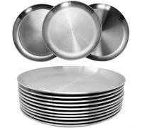 Piatti in acciaio inox da 25,4 cm, piatti piani leggeri, stoviglie da pranzo in metallo per la cucina di casa, facile manutenzione (10 pezzi)