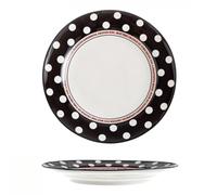 Piatti in Ceramica Smalto Colore Casa Nero A Pois Stoviglie Cena Snack Colazione Dessert Ciotole Nido D'Uccello Insalata Frutta Gelato Zuppe Pasta (Piatto da 10 pollici)