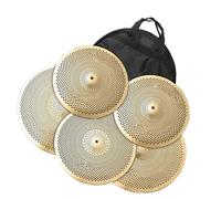 Piatti per Tamburi Set Di Piatti Muti Silenziosi In Lega Dorata, Confezione Da 5 Pezzi (14''hihat/16''crash/18''crash/20''ride) Con Borsa Per Piatti