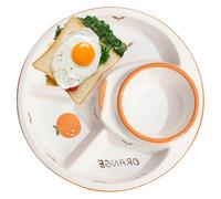 Piatti Piani Divisi, Piatti da Pranzo Ceramica, Piatto da portata diviso for ristorante domestico con divisorio a 4 scomparti, vassoio for insalata con motivo stampato di frutta(Orange)