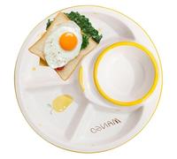 Piatti Piani Divisi, Piatti da Pranzo Ceramica, Piatto da portata diviso for ristorante domestico con divisorio a 4 scomparti, vassoio for insalata con motivo stampato di frutta(Yellow)