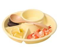 Piatti Piani Divisi, Piatti da Pranzo Ceramica, Vassoio rotondo in ceramica diviso for pasta/frutta/insalata, vassoio a scomparti(Yellow)