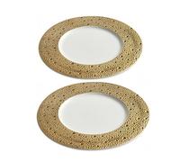 Piatti piani in ceramica, piatti piani in porcellana goffrata con bordo dorato, smalto altamente lucido, bianco puro, piatti per bistecca, ristorante, cucina di casa (gold 7inch, 2pcs)
