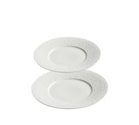 Piatti piani in ceramica, piatti piani in porcellana goffrata con bordo dorato, smalto altamente lucido, bianco puro, piatti per bistecca, ristorante, cucina di casa (white 2pcs, 9inch)