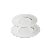 Piatti piani in ceramica, piatti piani in porcellana goffrata con bordo dorato, smalto altamente lucido, bianco puro, piatti per bistecca, ristorante, cucina di casa (white 2pcs, 11inch)