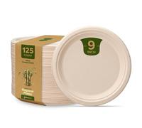 Piatti resistenti 100% compostabili da 22,9 cm [confezione da 125] Piatti di carta da zucchero usa e getta ecologici - Marrone non sbiancato..