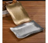 Piatti rettangolari in acciaio inossidabile resistenti alla ruggine con motivo ondulato, vassoi da portata per dessert, hotel, ristoranti e caffè (28 x 19 cm, oro)