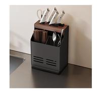 piatti, Scolapiatti in legno for coltelli con porta bacchette, vassoio di drenaggio, montaggio a parete, multicolore(Schwarz)