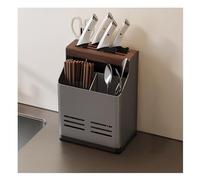 piatti, Scolapiatti in legno for coltelli con porta bacchette, vassoio di drenaggio, montaggio a parete, multicolore(Gris)