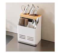 piatti, Scolapiatti in legno for coltelli con porta bacchette, vassoio di drenaggio, montaggio a parete, multicolore(White)