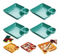Piatti separati per salsa, set di 4 piatti giapponesi per gnocchi con scomparti per salsa, piatti quadrati riutilizzabili per snack, per tacos, verdure, frutta, salumi e antipasti per feste (verde)
